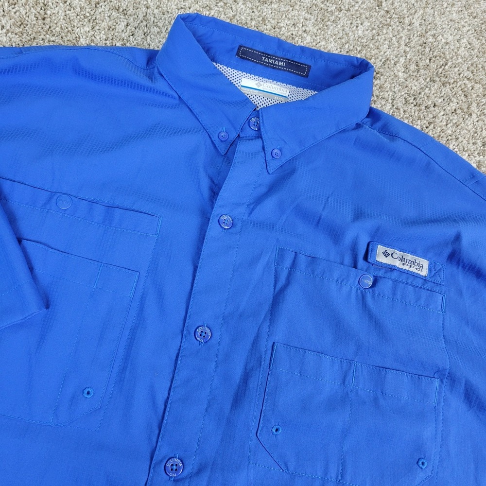 Columbia PFG Tamiami Mens XL‎ Blue Button Down Short Sleeve Vented Fishing